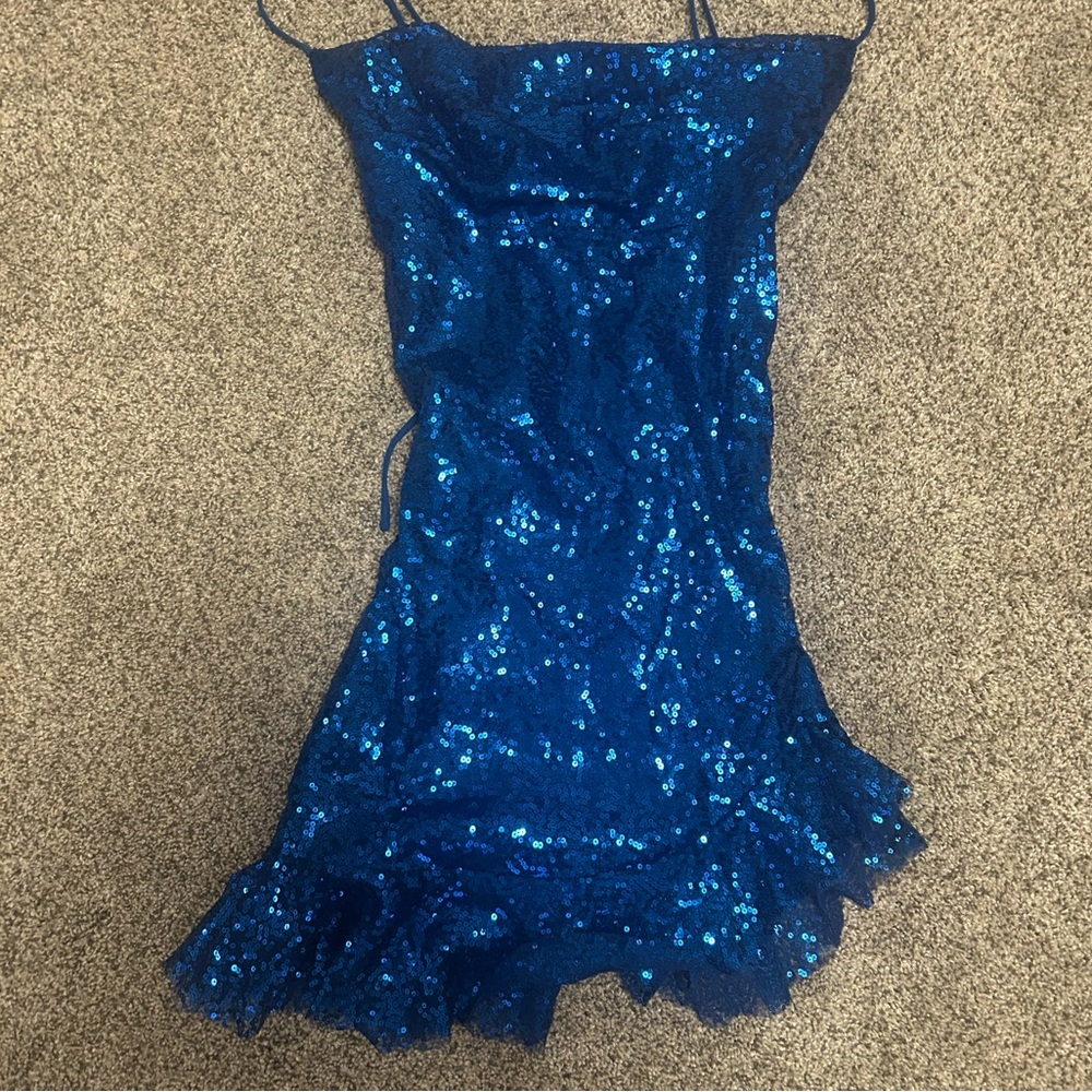 Lucy in the Sky Sequin Cowl Neck Dress- Blue